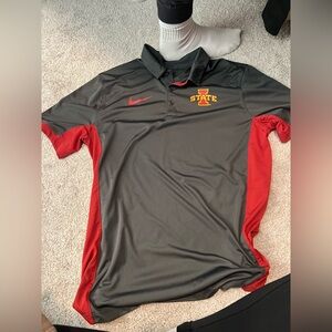 Nike Men’s Black Polo with Red Panels and Iowa State Logo